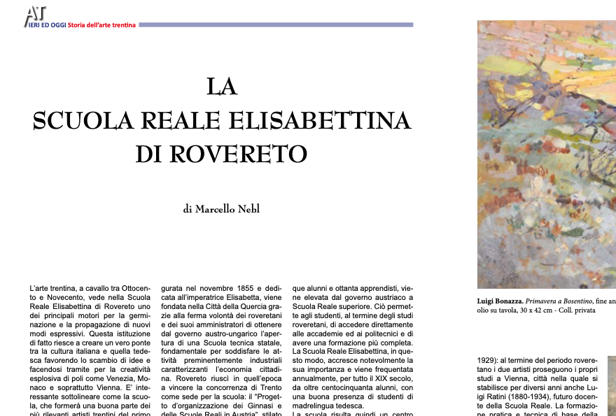 'La Scuola Reale Elisabettina di Rovereto', rivista Arte Trentina, gennaio 2020